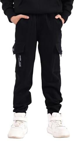 SERENYOU Boys Cargo Pants Kids Elastic Waist Cargo Joggers Boy's Cargo Trousers with Multi Pockets Black 10-11 Years (manufacturers's Size: 150)