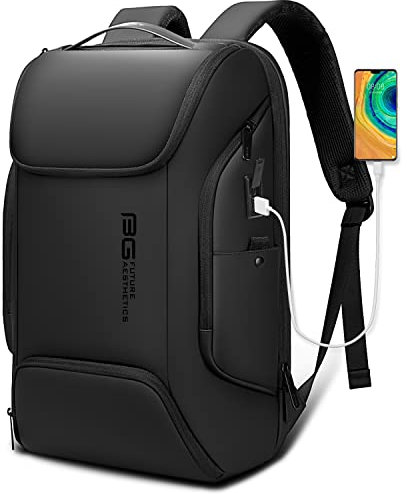 BANGE Laptop Business Men Backpack Waterproof Large Capacity External Charging Port Bag Black Fashion Backpack, 7267black