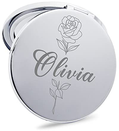 Compact Mirror Personalised Make Up Mirror Gifts for Women Her Travel Folding Vanity Round Pocket Mirrors for Birthday Wedding Christmas Portable Double Sided Magnifying Cosmetic Mirrors (Design 1)