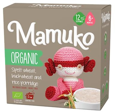 MAMUKO Organic Porridge - Healthy Porridge Blend of Spelt, Buckwheat & Rice - High Fiber Porridge with No Added Sugar, Milk & Preservatives - Organic Porridge Ideal for Toddlers - (200g & 10 Servings)