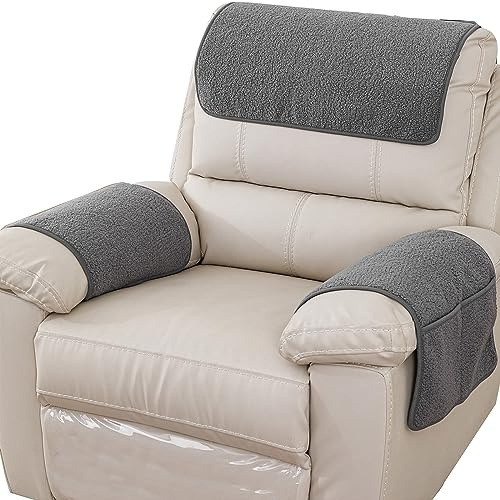 NNSMUN Armrest Cover, Recliner Chair Protector, Furniture Protector Slip, Side Storage Pocket, Stretch Armchair Couch Arm Rest Cover for Recliner, Chair, Sofa (Light Gray,2 Seater(4pcs))