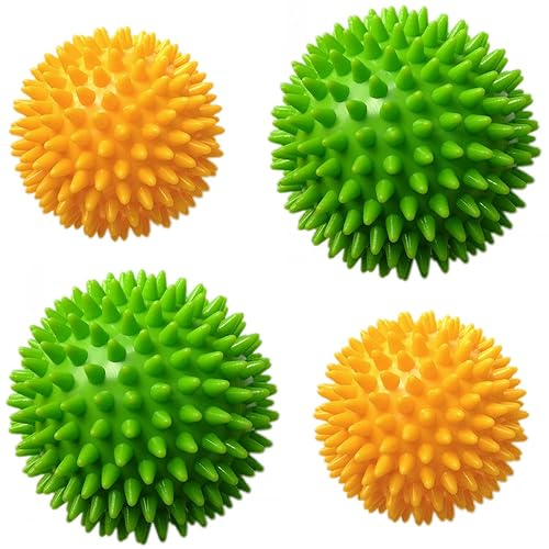 AppleRound Spiky Massage Balls, 7.5 cm & 9 cm Combo Pack, Stress Reflexology, Muscle Therapy, Tension Relief, Porcupine Sensory Ball Set (4, Count)