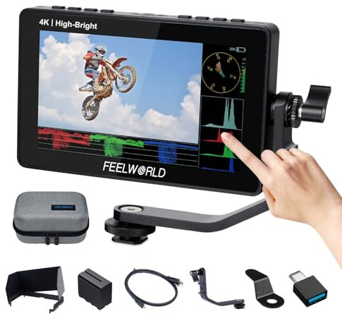 FEELWORLD F5PROX Kamera Field Monitor 5.5 Zoll 1600Nit Touchscreen 3D LUT 1920x1080 IPS 4K HDMI DSLR Camera Monitor mit F970 Akku Kameratasche Typ-C-Eingang