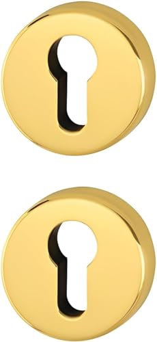 Coppia Rosette Foro Cilindro Compatibile con Foro Yale, Bocchette Foro Serratura Porta - (Tonda, Ottone Lucido)