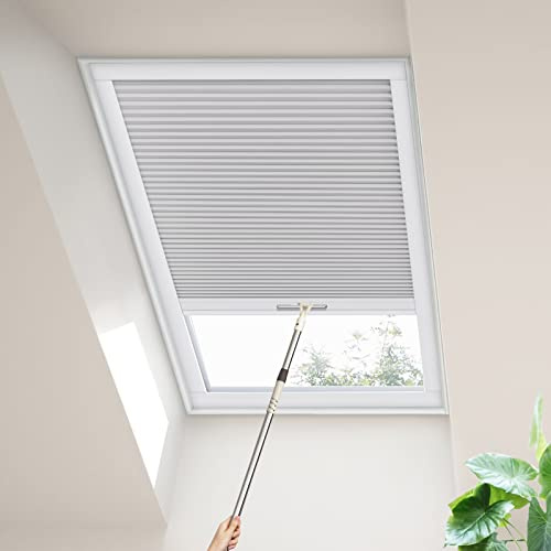 Moonice Skylight Blinds Cordless Roof Honeycomb Window Blinds Light Filtering Cellular Pleated Roof Shades for Home Easy to Install Shades for Inclined Plane Room Windows Custom Size (Grey)