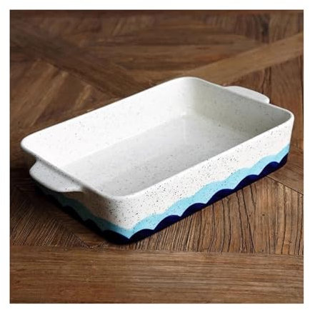Pirofile da Forno Piatto in porcellana ceramica con motivo a onde blu, colore sottosmalto, doppio orecchio, grande pirofila, piatto a vapore, piatto multifunzionale for la casa Pirofila Lasagne