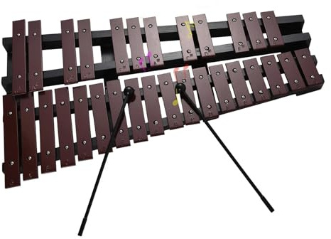 Glockenspiel Xylophon 30-Noten-Glockenspiel Faltbares Xylophon Holzrahmen Dicke Aluminiumstangen Mit Tragetasche 2 Schlägel(Coffee)