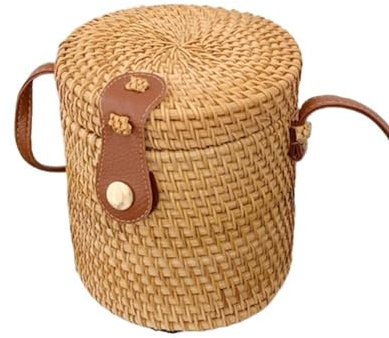 Korbtaschen Damen Handgewebte Umhängetasche, verstellbarer Riemen, Rattan-Damenhandtaschen, große Kapazität, tragbare, langlebige Aufbewahrung for Damen, Einkaufsbummel Basttaschen Damen Sommer(Bucket