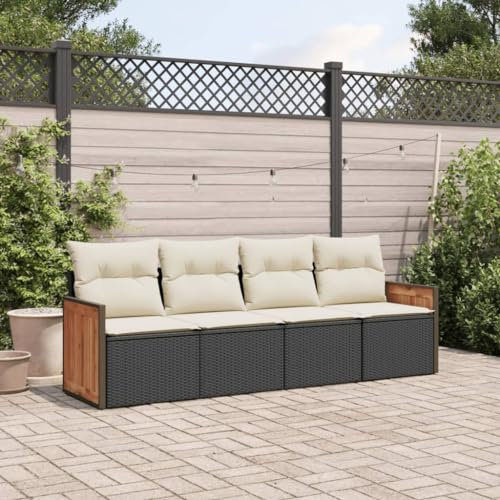 THOYTOUI 4-TLG. Garten-Sofagarnitur, Gartengarnitur Set Gartenmöbel Set Lounge Garten essgruppe Terassenmöbel außen Geeignet für Veranda Balkon Garten Terrasse mit Kissen Schwarz Poly Rattan