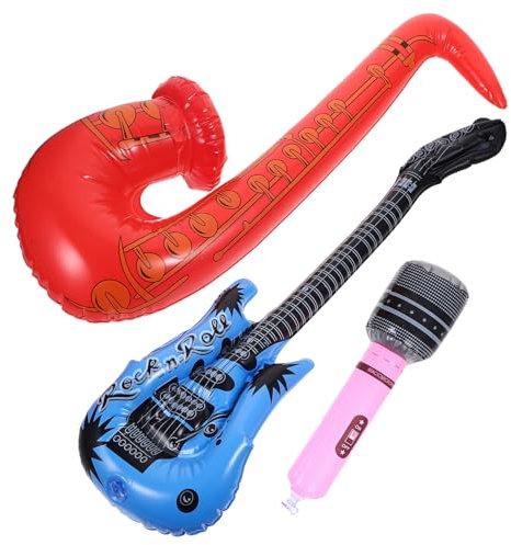 Gogogmee 6stücke Teiliges Set Aufblasbare Aluminiumfolie Musikinstrumente Mikrofon Gitarre Saxophon Für Bunte Partydekoration Wiederverwendbar Und Leicht Für Geburtstagsfeiern Und
