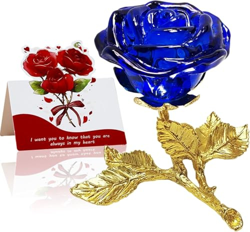 Blue Crystal Rose, Handmade Eternal Rose Gift for Her - K9 Glass Artificial Flowers with Box for Mother's, Valentine's, Christmas, Thanksgiving & Women's Anniversary Birthday Gifts