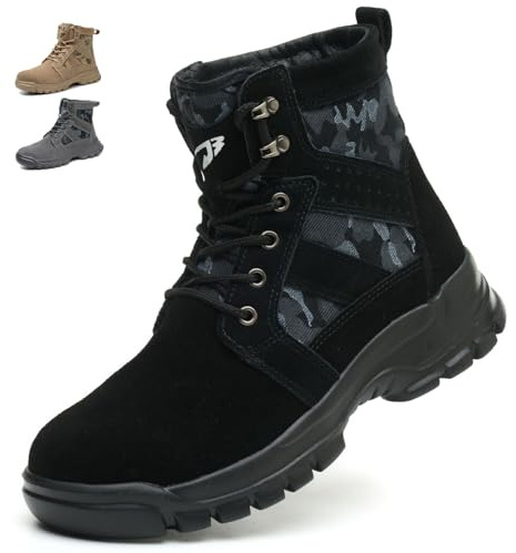 COOU Zapatos de Seguridad para Hombre Mujer Calzado de Trabajo Ligero Comodo Zapatillas Trabajo con Punta de Acero Botas de Trabajo 151/Negro44