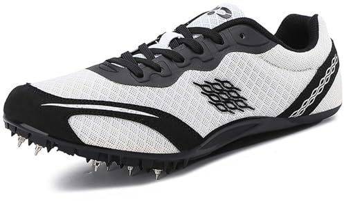 Hiuzylqx Zapatillas de Atletismo de 8 Clavos Hombre y Mujer, Zapatos Deportivos de Media Distancia para Correr Ligeras para Carreras,Blanca,42 EU