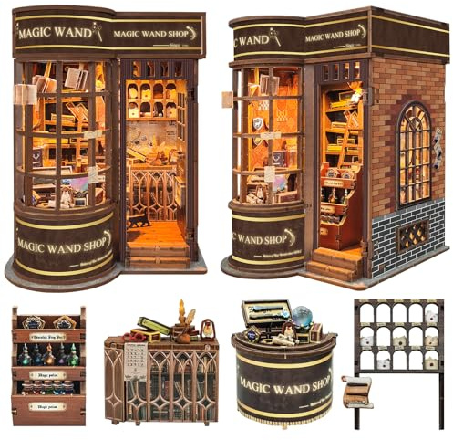 Spilay Book Nook Kit, DIY Miniatur Haus mit LED, Buchstützen Modell 3D Holzpuzzle für Romantisches Geschenk für Erwachsene, Freundin & Ehepartner - (Zauberstab-Geschäft) - SQ51