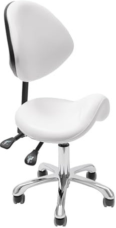 Ergonomischer Sattelhocker Stuhl mit Rückenstütze Drehstuhl Rollhocker für Zahnarzt Spa Salon Friseure Einstellbare Höhe 49 64 cm Weiß