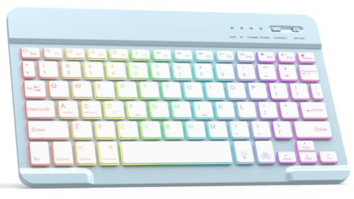 HZD Bluetooth Keyboard, iPad Tablet Rechargeable Wireless Keyboard, QWERTY | Quiet Portable for iPad, iPhone, Samsung, Lenovo, Huawei, Compatible Windows/Android/iOS (Light Blue)