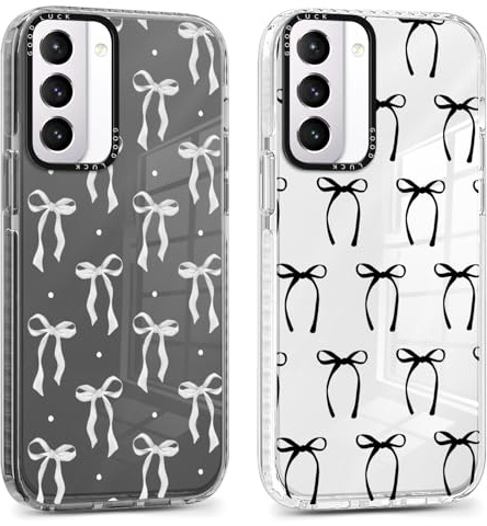 Xylota 2 x Fodral för Samsung Galaxy S21 5G 6,2 tum, Transparent Aesthetisk Design Rosett Flickor Kvinnor Fodral, Mjuk Ultratunn Silikon TPU Stötsäker Skyddshölje för Samsung S21, Bow 02