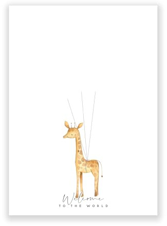 Welcome to the World Giraffe Kinderzimmer Wandkunst Babyparty Fingerabdruck Gästebuch Alternative, Aquarell A4 Druck