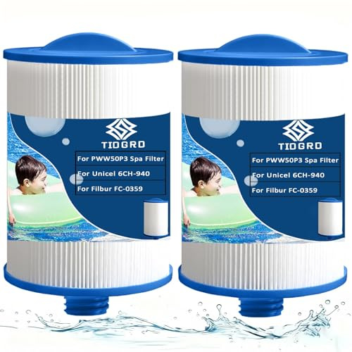 TIDGRD Cartucho de Filtro PWW50P3, Repuesto para Unicel 6CH-940 Filbur FC-0359,25252,03FIL1400, 1 1/2 Pulgadas Rosca Gruesa Filtro de SPA (PWW50-2 Pcs)