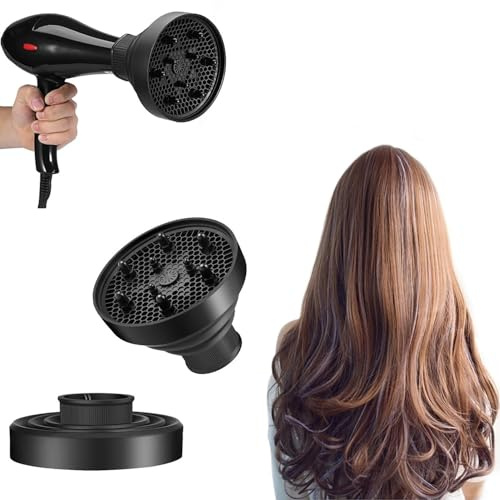 BAAQII Black Silicone Hair Dryer Diffuser Cover Universal Blower Professional Dryer Diffuser Attachment for Natural Thick Curly Hair Drying Care Salon Tools