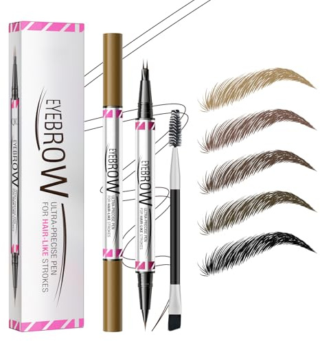 Microblading Augenbrauenstift Wasserfest, 2-in-1 Augenbrauenstift Härchenzeichnung, Eyebrow Pencil mit 2 Mikrogabelspitzen & Präziser Pinselspitze, NatüRlicher, Wischfest, Langanhaltend (Braun)