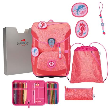 DerDieDas Schulranzen ErgoFlex Easy Superflash Set 6-teilig Coral Reef lachsfarben