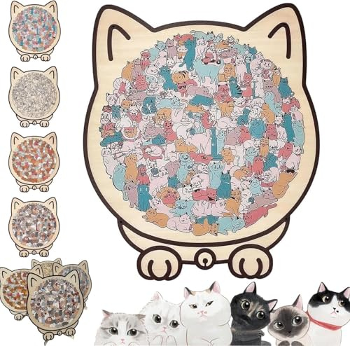 Wooden Cat Jigsaw Puzzles for Adults, 135-Piece Colored Cat Shaped Puzzle Pieces, für Kleinkinder Kinder Mädchen Vorschule