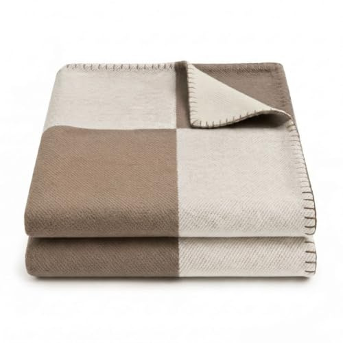Xalveria Luxusdecke aus Kaschmir & Wolle – Perfekte Kuscheldecke für Sofa & Sessel, Stilvoll und Wärmend, Ideal für Winter (Khaki)