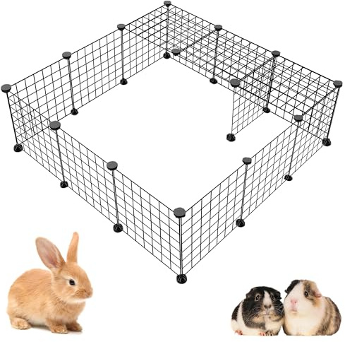 16 Panels DIY Small Animal Playpen, Pet Playpen, Dog Puppy Playpen, Guinea Pig Cages, Rabbit Cage, Indoor Outdoor Metal Wire Yard Fence, 12 X 12 Inch, Black