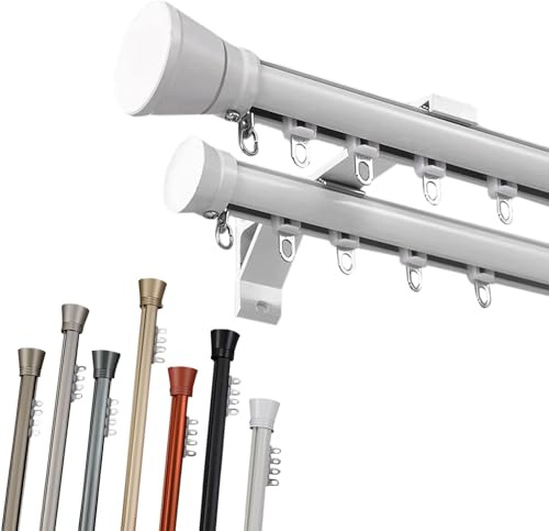 Bastone per tenda doppio resistente, in alluminio, silenzioso da 1 a 10 m, per montaggio a parete, asta per tende a 2 corsie, colore bianco, 430 cm, ideale per l'arredamento della casa
