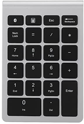 Tissting Teclado Numérico 22 Teclas Inalámbrico - Mini Teclado Compacto para Mac Android con Diseño Ergonómico y 80 Horas de Autonomía (Silver Black)