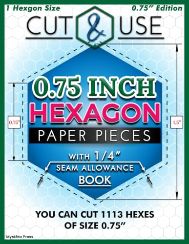 0.75 Inch Hexagons (Side Length) - Cut and Use Hexagon Templates Book for English Paper Piecing: 3/4 Hexies with 1/4 Seam Allowance | Pre-Marked ... Templates for Quilting, Patchwork & Crafts