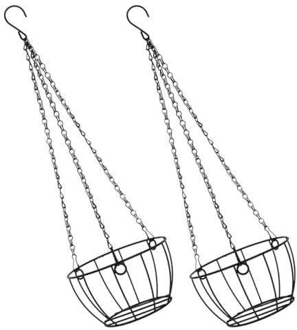 PACKOVE 2pcs round Iron Hanging Planter Basket with Chain for Plants and Succulents, Versatile Hanging Design, Stylish Black Outdoor Balcony Planter Holder for Porch Decoration