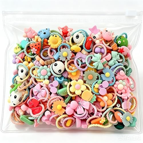 ARYIMYDP 100 Elastici Capelli Bambina,Graziosi Elastici Con Motivi Di Animali E Fiori, Graziosi Accessori Colorati Per Capelli, Ideali Per Le Bambine