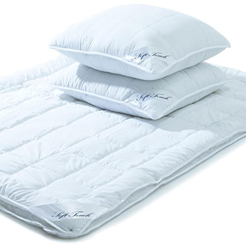 aqua-textil Soft Touch Bettdecke 4 Jahreszeiten 200 x 200 cm Set inkl 2X Kopfkissen 80 x 80 cm Winter Sommer Steppdecke Oeko-TEX