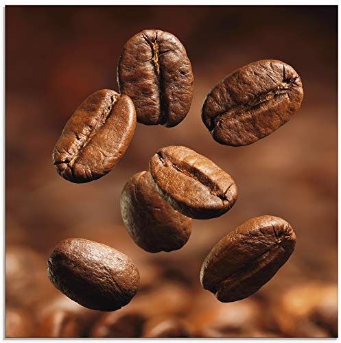 ARTland Wanddeko Glasbilder Wandbild Glas Bild einteilig Quadratisch Kaffee Coffee Cafe Kaffeebohnen Rösterei Braun T6AZ