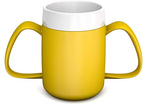 Ornamin Gobelet à Deux Anses avec Intérieur Conique 140 ml Jaune (Modèle 815) / aide à boire, gobelet ergonomique, gobelet réutilisable