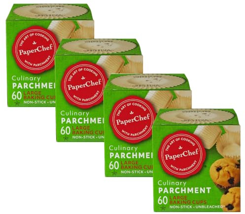 PaperChef – Large Parchment Baking Cups – Easy Release, Non-Stick, Unbleached & Compostable – Perfect for Muffins & Cupcakes – 60 Count - 4 Pack