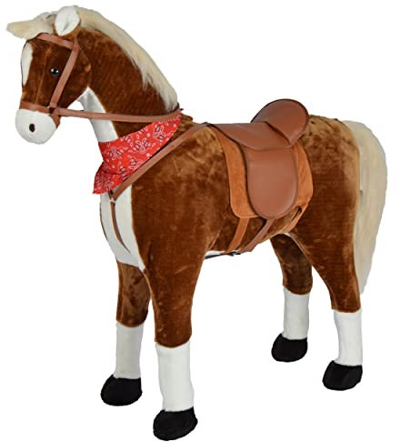 Plüschpferd XXL 105cm - Max, riesiges Pferd zum Reiten, EIN tolles Stehpferd XXL, bis 100kg, Spiel-Pferd Reitpferd zum Draufsitzen inkl. Kleiner Bürste - EIN Kindertraum für Mädchen!