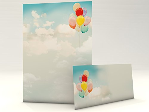 Motivpapier mit Briefumschlag Luftballons 50 Blatt A4 und 50 passende Kuverts Wolken Himmel Freiheit