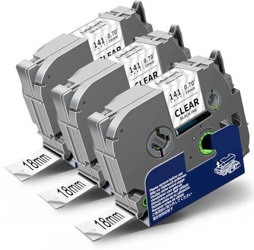 3x Labelwell kompatibel TZe-141 Schriftband Transparent 18mm Ersatz für Brother Ptouch Clear Tape TZ-141 TZe141 AZe-141 Bänder für Brother P-touch PT-D450VP PTD400 PT-P900W PT-P950NW PTD600 PT-P750W