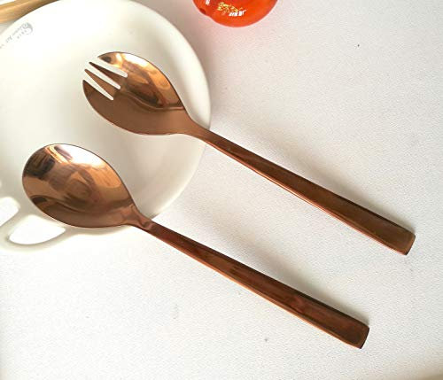 Pretty Home - Set di 2 posate da insalata in acciaio INOX, 24,6 cm, cucchiaio da insalata e forchetta (oro rosa)