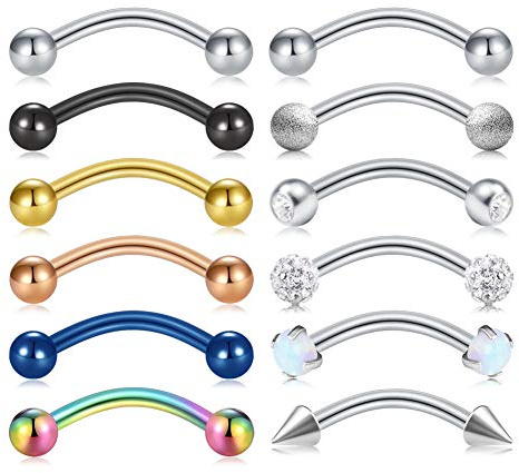 Briana Williams 12stk Augenbrauen Lippe Septum Piercing Banane Chirurgenstahl 16G 8mm Helix Cartilage Piercing 1.2mm Curved Barbell