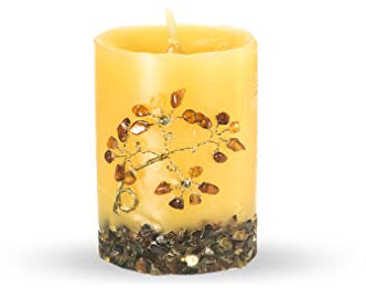 ANDANTE PREMIUM Bienenwachs Kerze verziert mit NATUR OSTSEE Bernsteinen ** Little Miracle ** echte Handarbeit - Grösse Klein