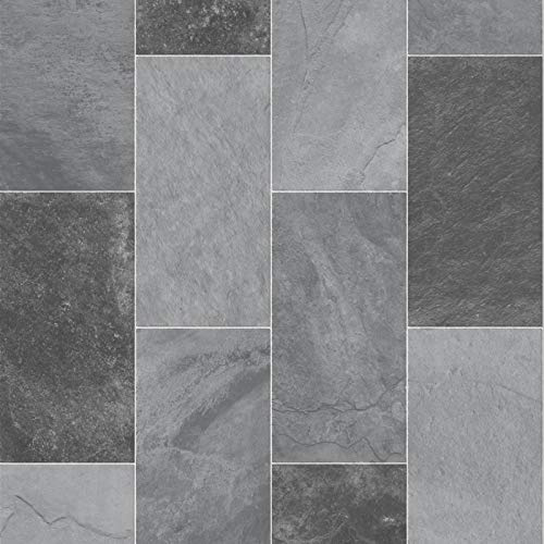 247Floors Forli Tile Effect Vinyl Flooring 2.3mm Realistic Foam Backed Slip Resistant Lino (3m x 3m / 9ft 10 x 9ft 10, Grey Stone Tiles)