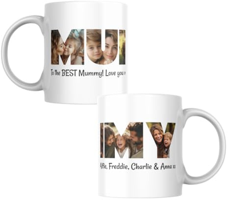 You Personalise Personalised Photo Collage Coffee Tea Mug Cup with Five Pictures Inside Letters with a Special Message. 5 Pictures Inside Mummy for Birthday's, Special Occasions etc