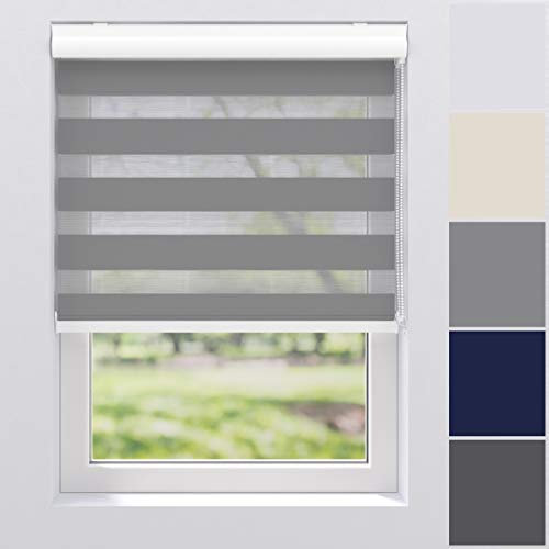 Doppelrollo Duo Rollo Kettenzugrollo Seitenzugrollo Rollo für Tür und Fenster Breite 40 bis 220 cm Höhe 130, 175 und 240 cm Wand- und Deckenmontage Abdeckblende aus Aluminium (140 x 175 cm, Grau)