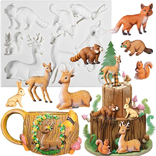 Djungeldjur Safari Silikonform 7-2,5-8,4 cm - Räv, Ekorre, Tvättbjörn, Bäver, Älg, Sikahjort, Björn - För Tårtdekoration, Cupcakes, Choklad, Polymerlera, Vax