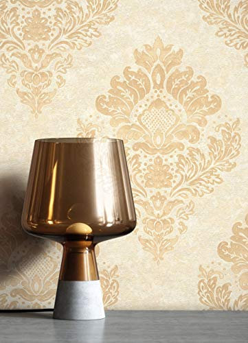NEWROOM Papier peint Beige Ornement Intissé - Baroque Crème Marron Somptuosité Glamour
