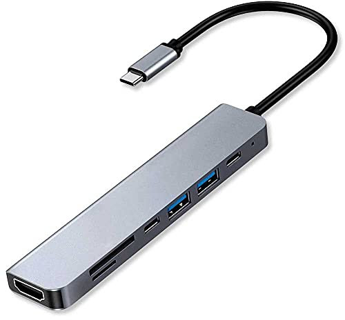 OcioDual Cable Adaptador 7 en 1 USB Tipo C 3.1 Plata USB A Lector de Tarjetas Micro SD HDTV para PC Ordenador Mesa Portátil